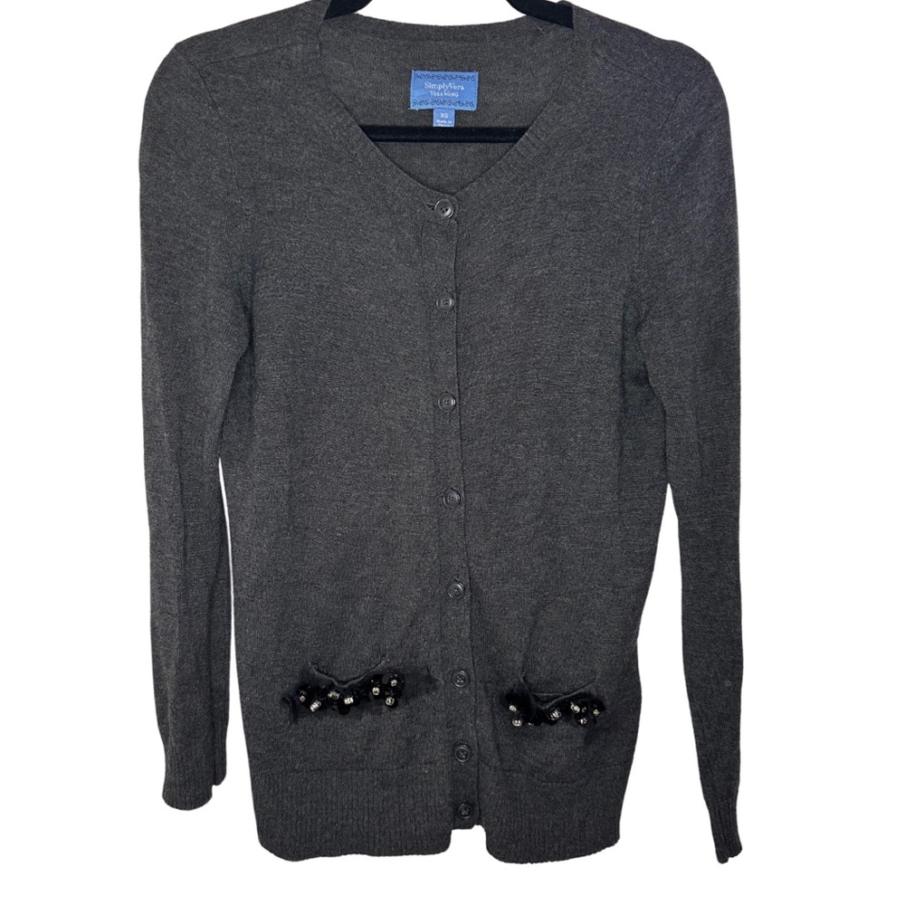 Simply Vera, Vera Wang - Cardigan Sweater with Rhinestone Embellished Pockets XS